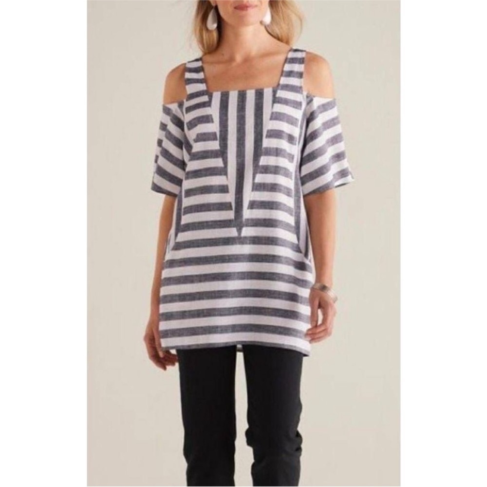 Soft Surroundings Sunset Striped Cold Shoulder Linen Tunic Sz 2X - Picture 8 of 11